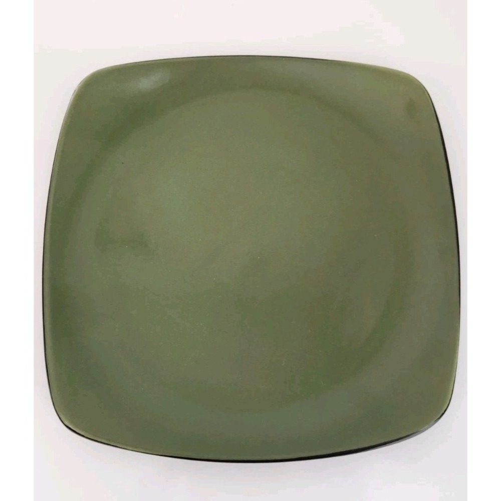 Corelle Hearthstone Pottery Square Salad Plates Bay Leaf Green &‎ Black